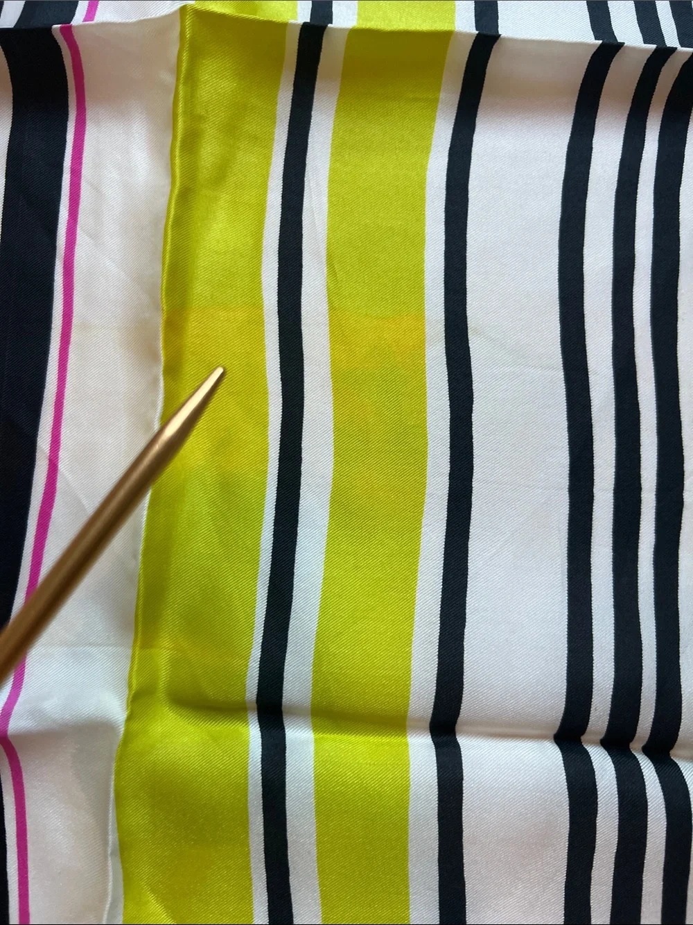 Vintage Vera Neumann scarf pink lime & black striped  25” X 24” hand rolled